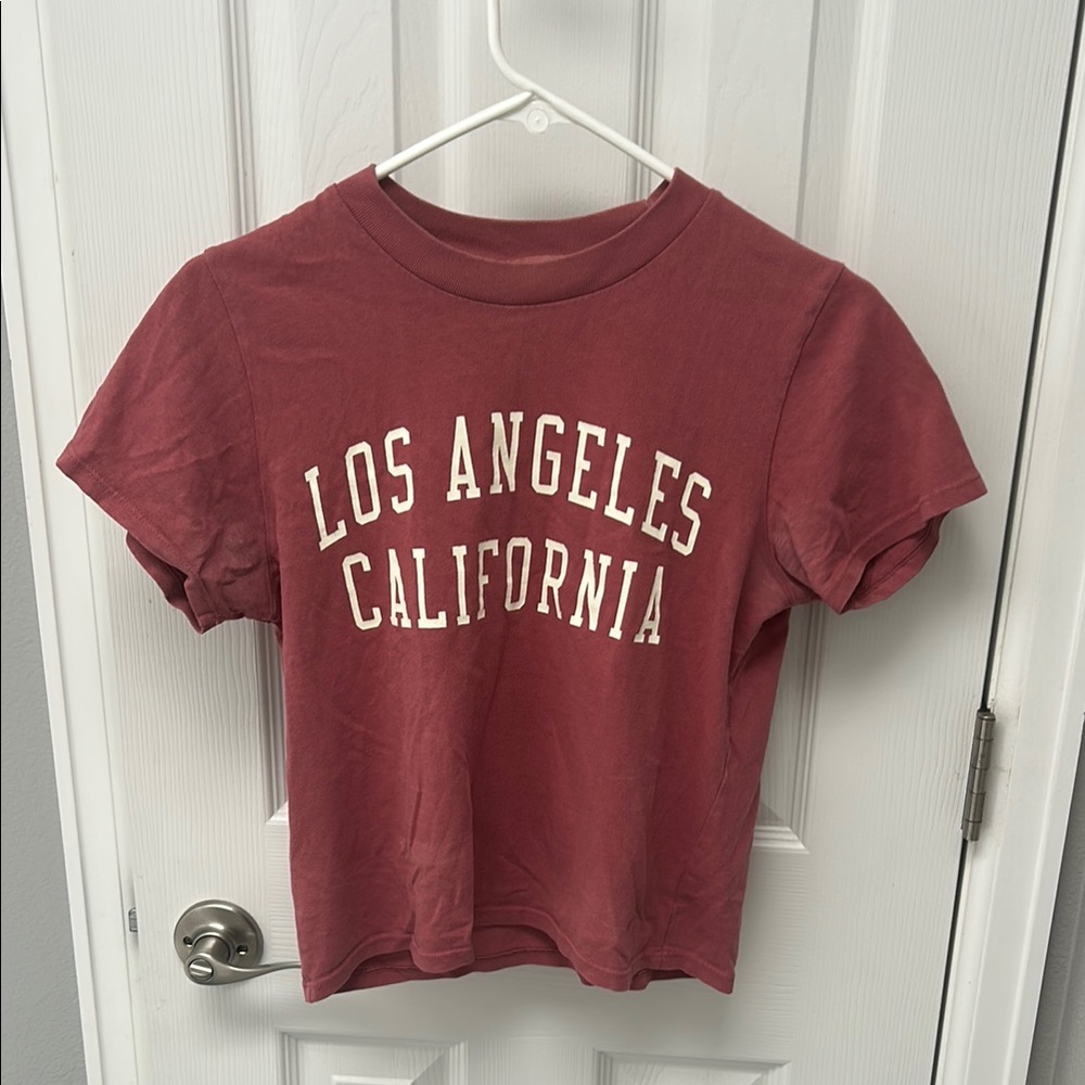 Dark Pinkish/Red Cropped Los Angeles California T-Shirt